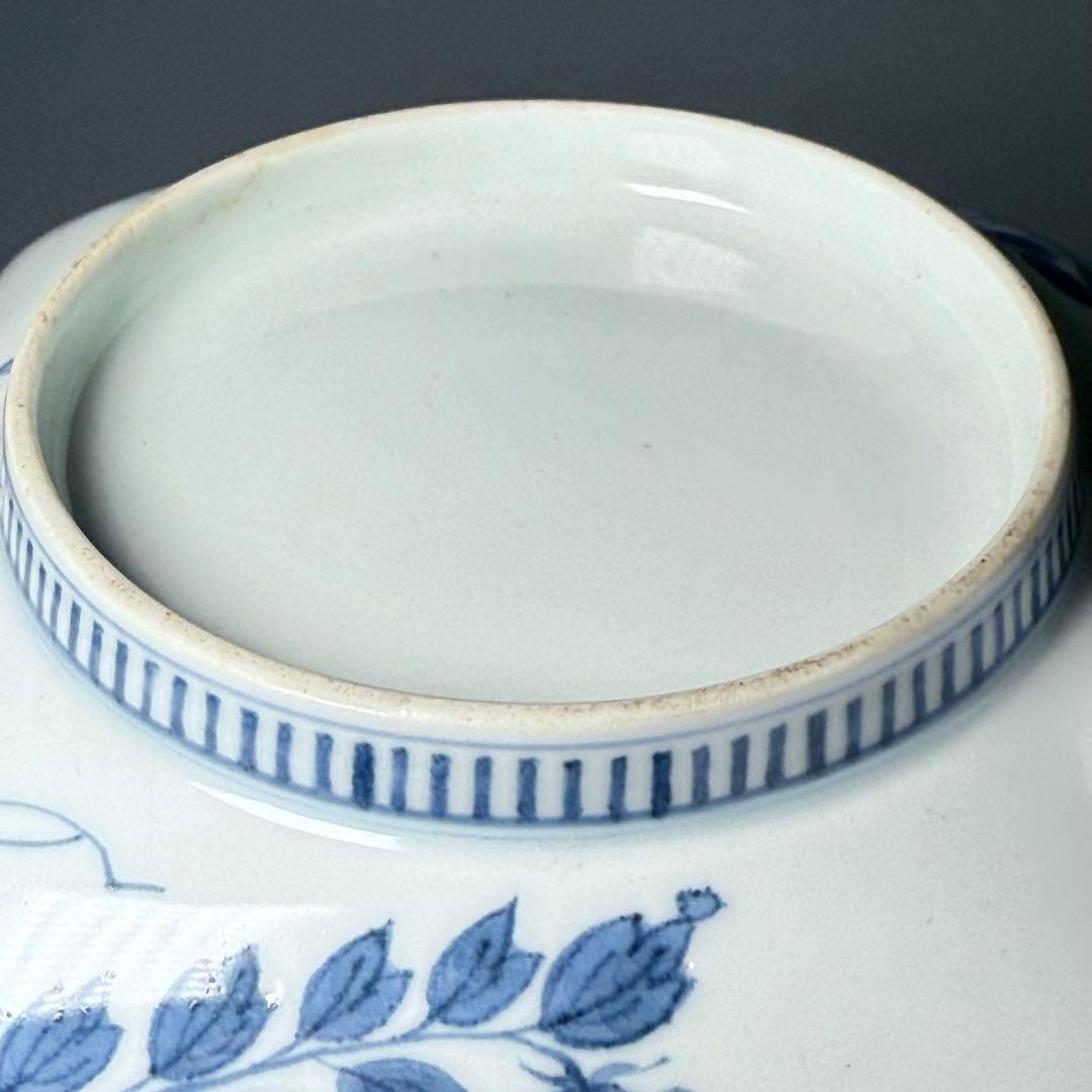 後期鍋島 江戸後期 染付楼閣山水図四方皿 共箱 緻密な絵