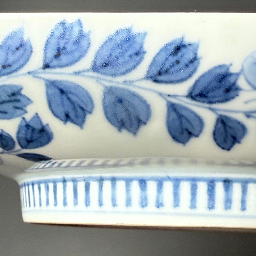 後期鍋島 江戸後期 染付楼閣山水図四方皿 共箱 緻密な絵