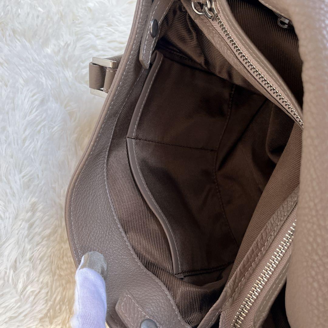 NAGATANI ハンドバッグ　シボレザー　グレージュ　フラップ