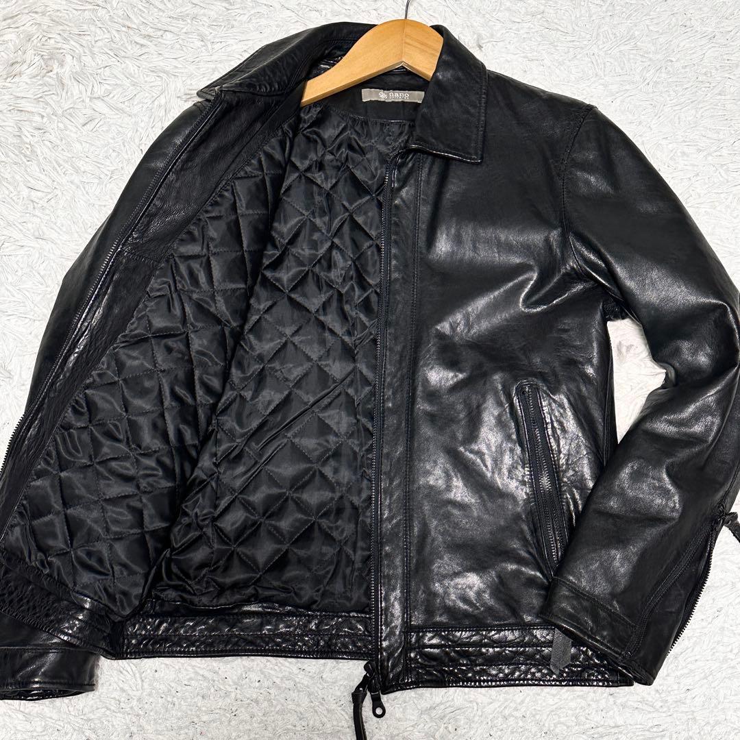 ナノユニバース キルティング シングルライダース ラムレザー