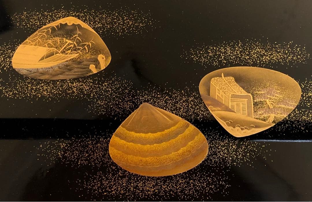 《R》黒塗縁金 梨地 源氏香貝蒔絵 手付盆 大小 入れ子 251225か3