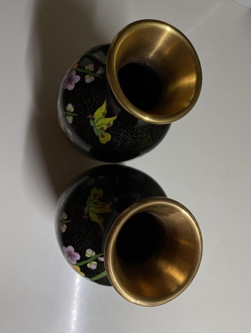 Vintage 花瓶 七宝焼 景泰藍 骨董品 花器 陶器 2個セット 台座付き