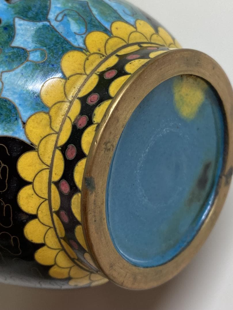 Vintage 花瓶 七宝焼 景泰藍 骨董品 花器 陶器 2個セット 台座付き