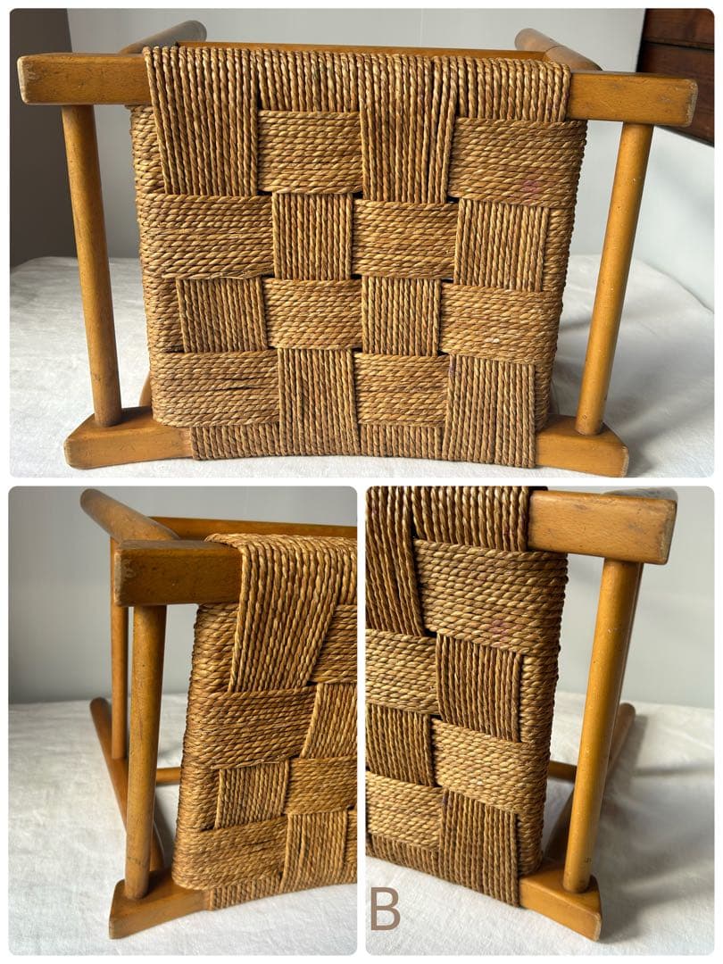 ヴィンテージ　木製スツール　木×ラッシ　編み　椅子　アンティーク　2脚　フット