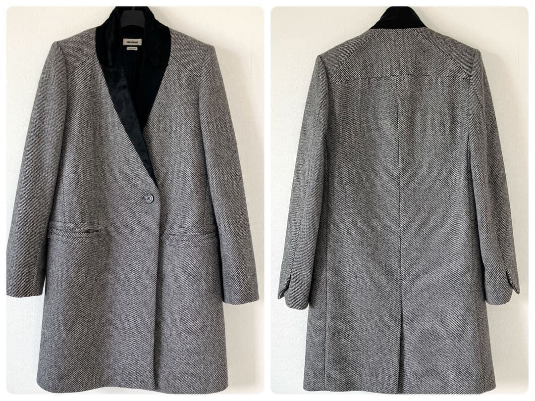 ザディグエヴォルテール 2019 ウール カーフ チェスターコート グレー