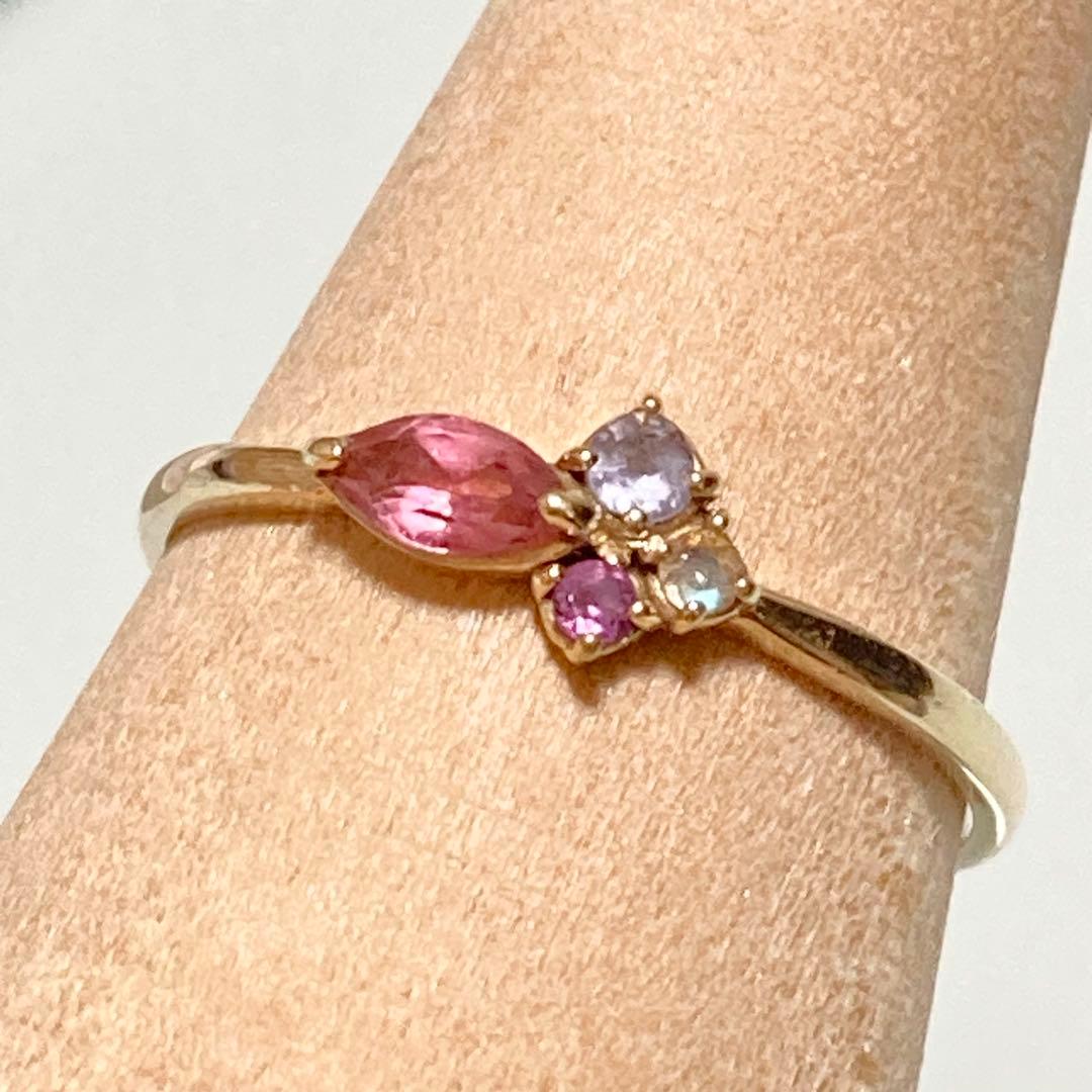 【L&Co.】 K10 マルチカラー 天然石リング ピンクトルマリン 13号
