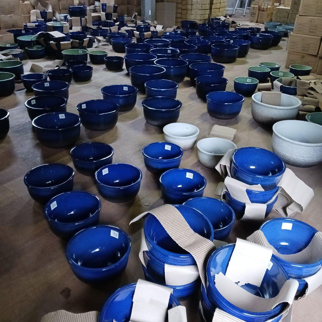 新品 特大51x49 陶器睡蓮鉢 メダカ鉢 難有 エメラルドグリーン 緑黒LBK