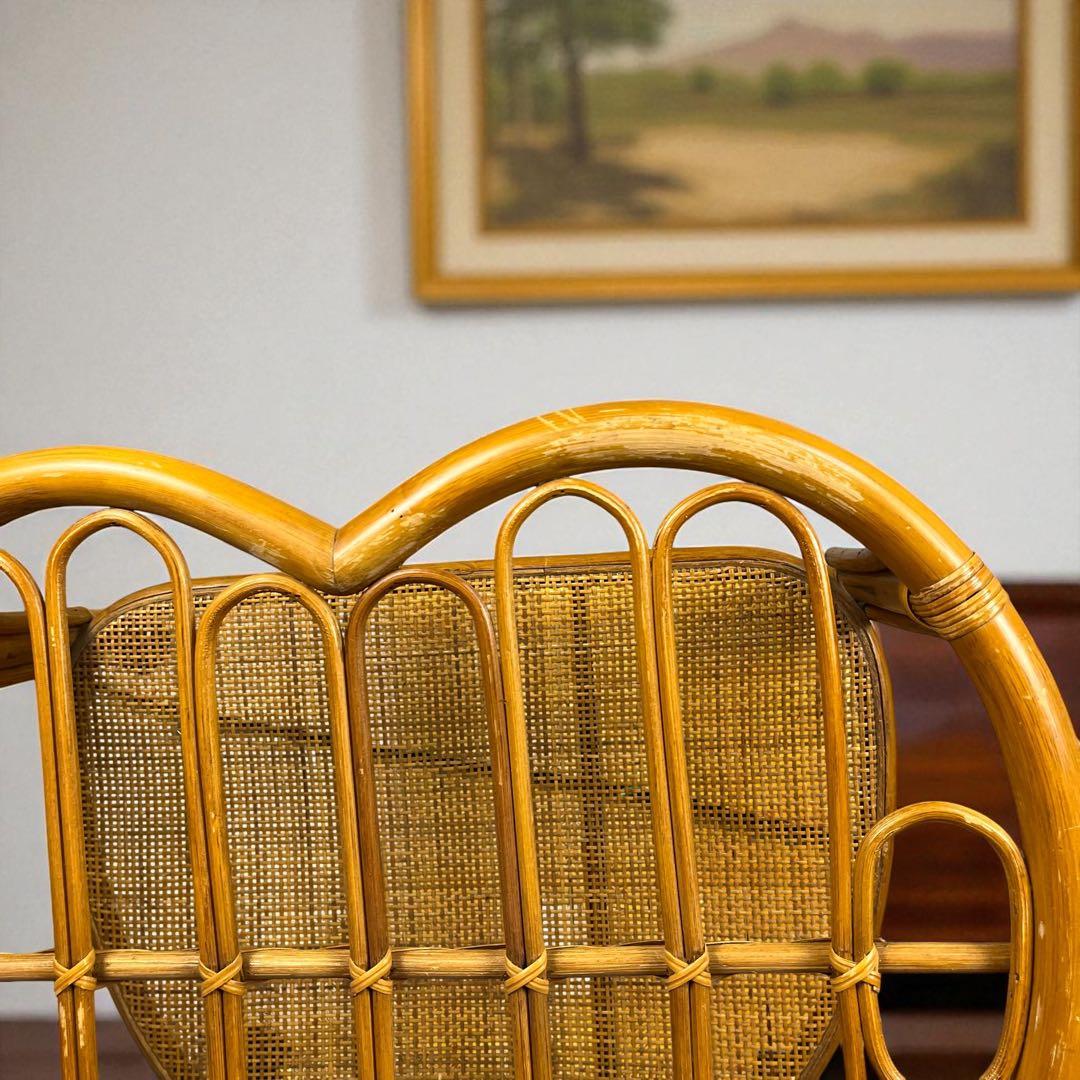 希少】ハート型 ラタン ガラス テーブル アンティーク 家具 レトロ