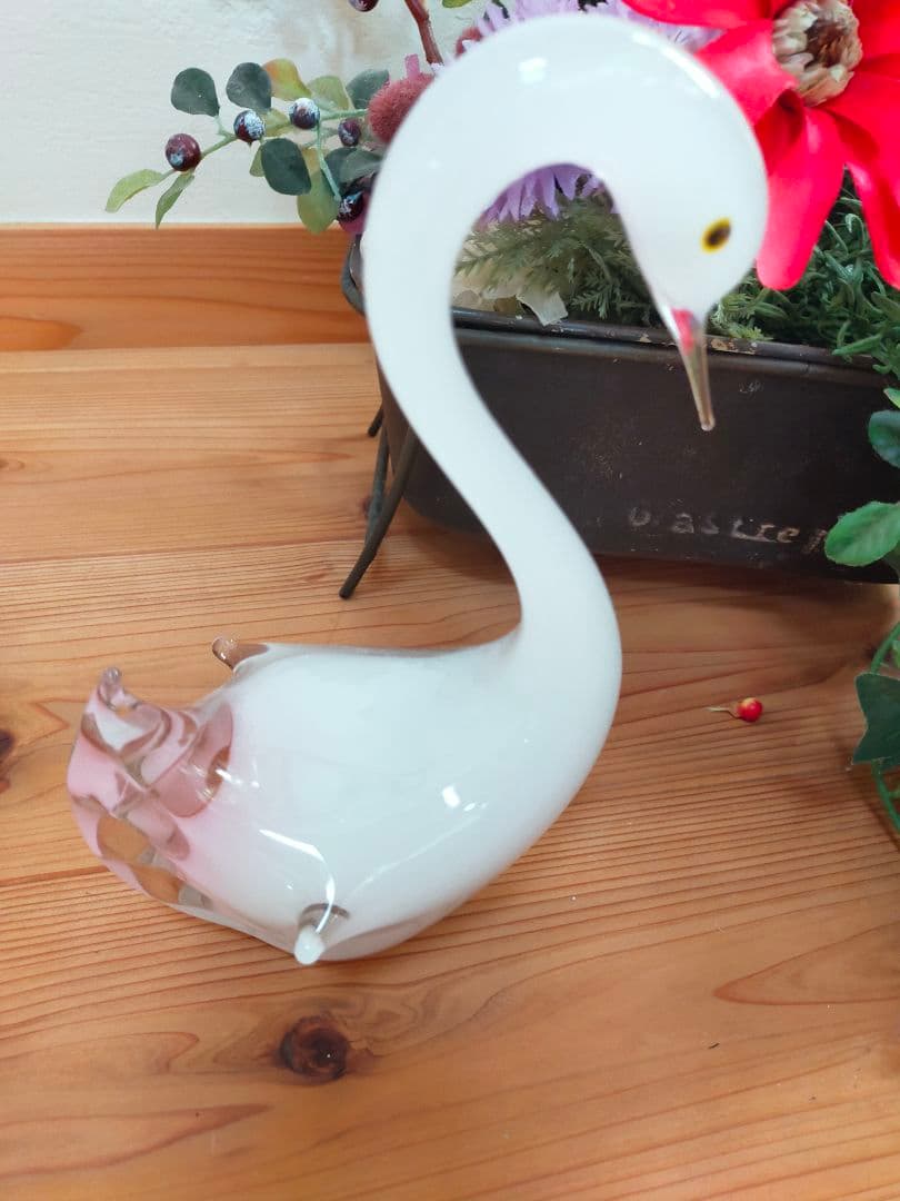 IDEE 秋山花 アート 琉球ガラス 白鳥 猫 フラワーベース