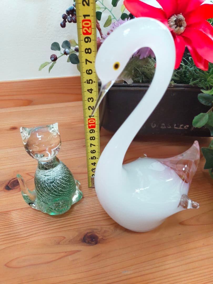 IDEE 秋山花 アート 琉球ガラス 白鳥 猫 フラワーベース
