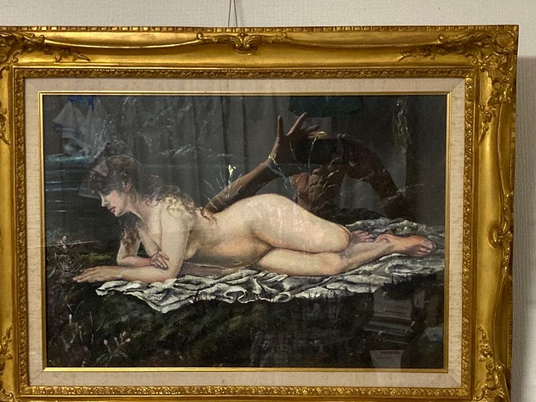 絵画/人物画/山本芳翠 [横たわる裸婦] M12号/油彩画/画集付き/豪華額装品