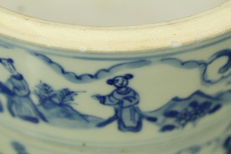 中国美術 青花 人物画 丸段重(LC827)