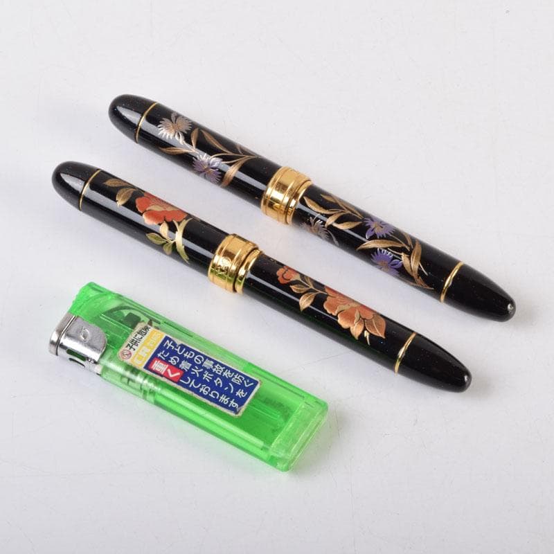 漆塗　花草蒔絵　万年筆　ボールペン　2点まとめて　V　9024