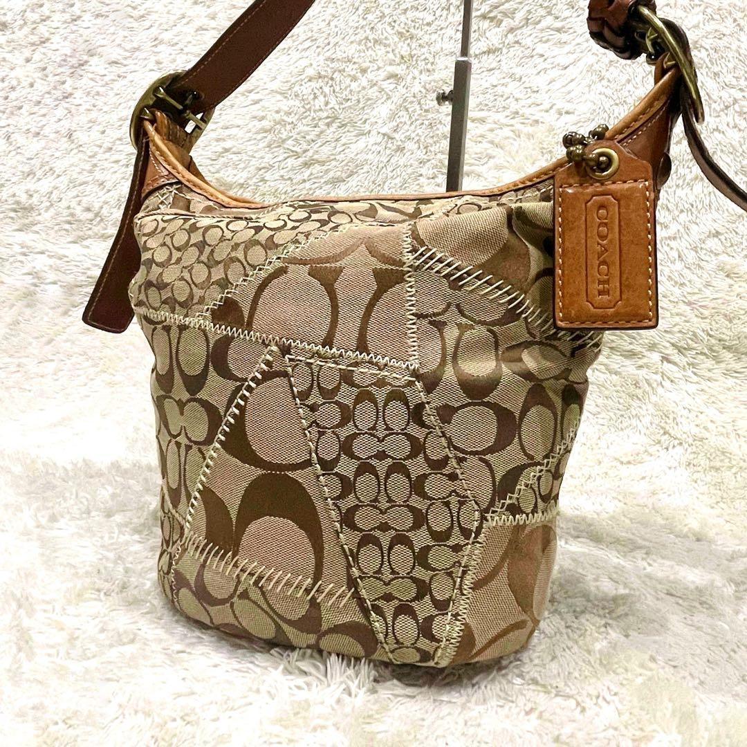 ✨希少 コーチ バケツ型 ワンショルダーバッグ パッチワーク シグネチャー 美品