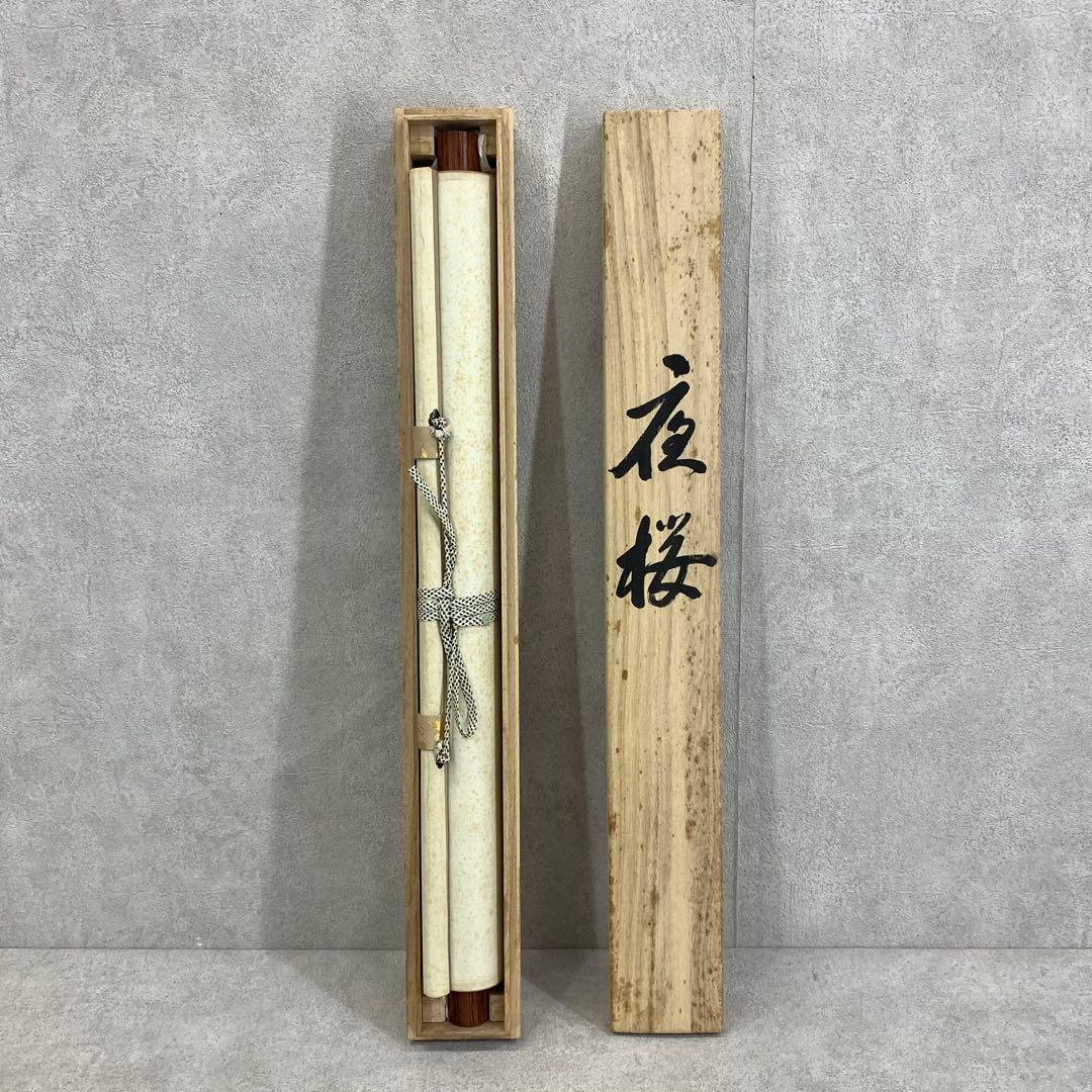 掛軸 秋峰 夜桜 共箱 春 月 満月 花 桜 5-14 美術品・アンティーク