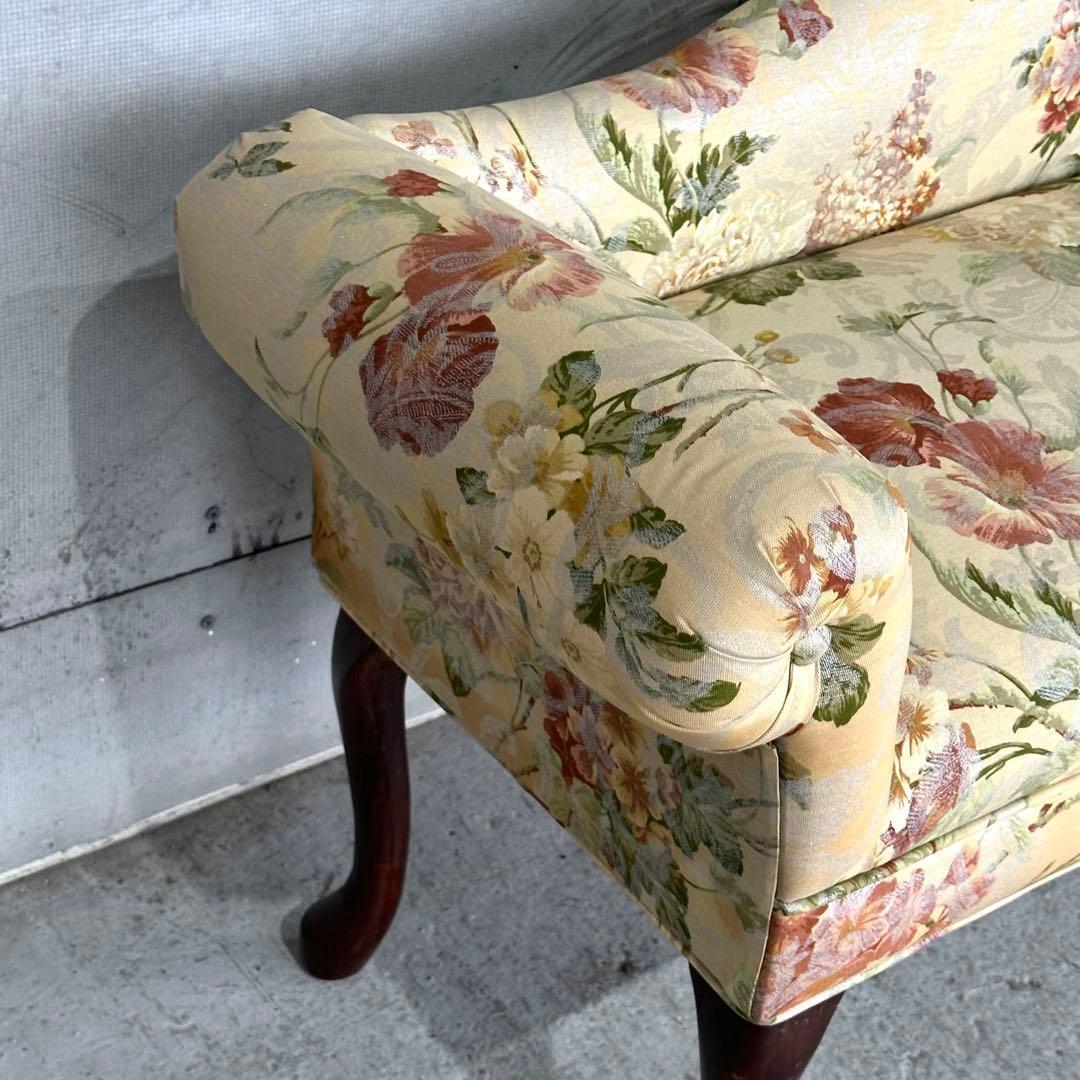 ✿英国クラシック調✿ 花柄カウチソファ｜猫脚 アーム付き｜アンティーク