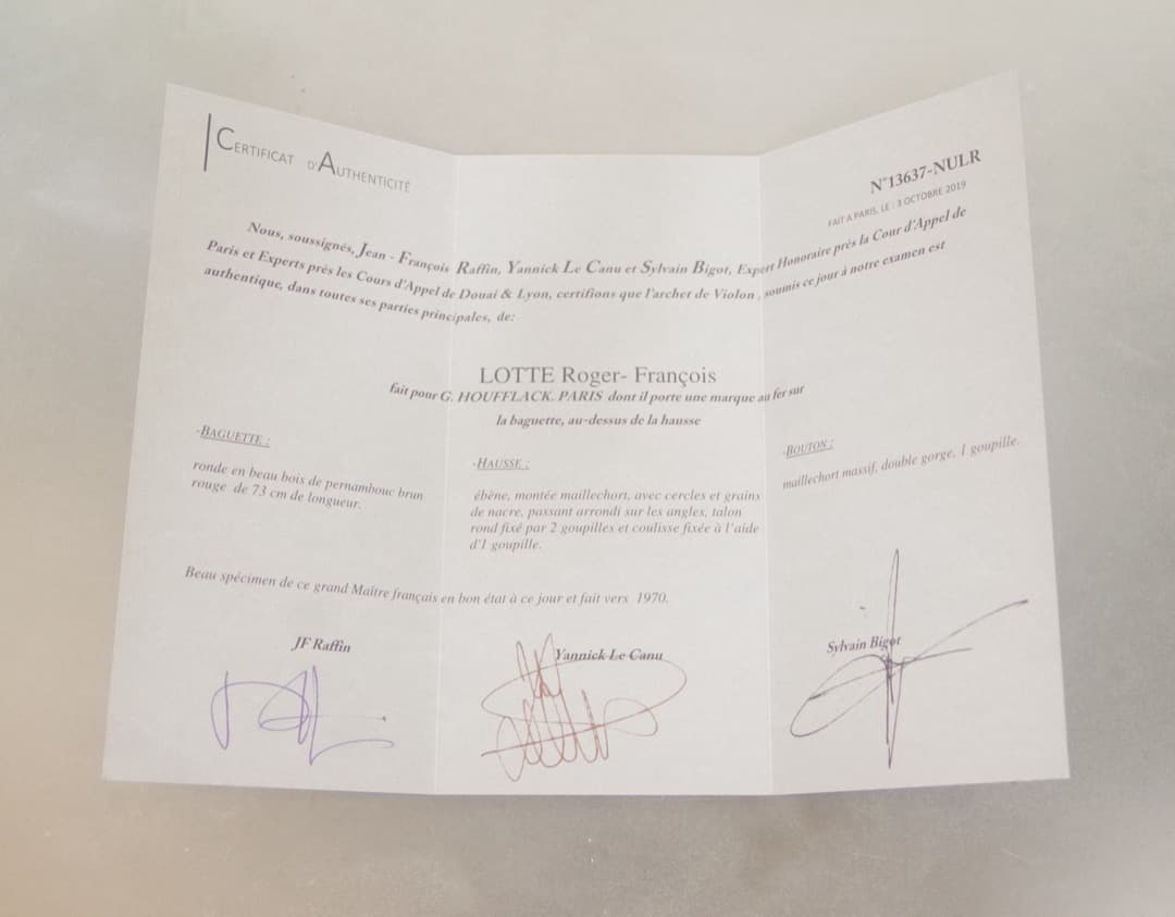 ヴァイオリン用オールドフレンチBOW 60.13g良質ペルナンブーコ 鑑定書付き