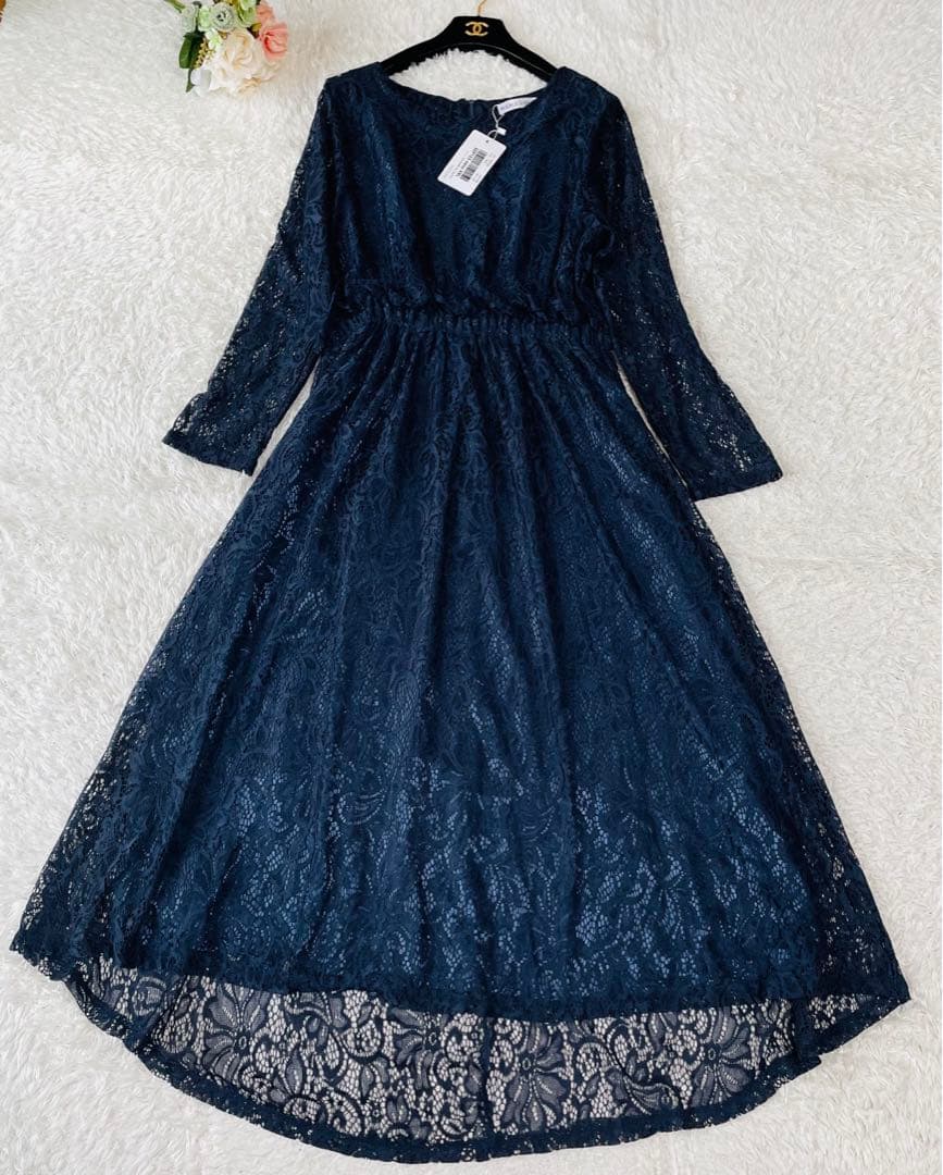 新品タグ付✨大きいサイズ✨マザーズドレス　マキシ丈　結婚式　ネイビー　XXL ロングドレス 結婚式 母親 親族 マザーズドレス 家族 フォーマル