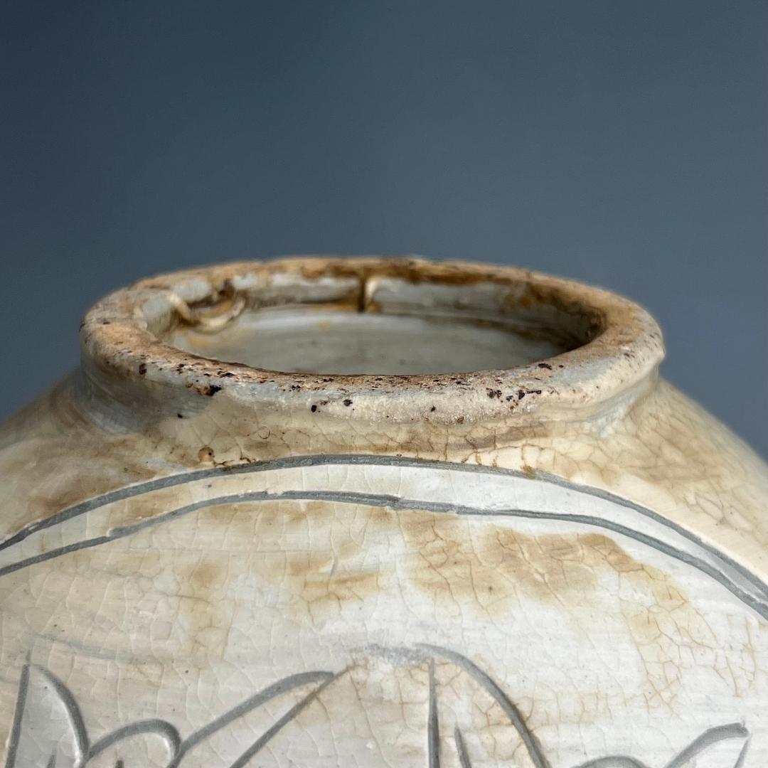 高麗三島刷毛目象嵌魚紋扁壺 李朝高麗コレクター放出品陶磁古玩朝鮮