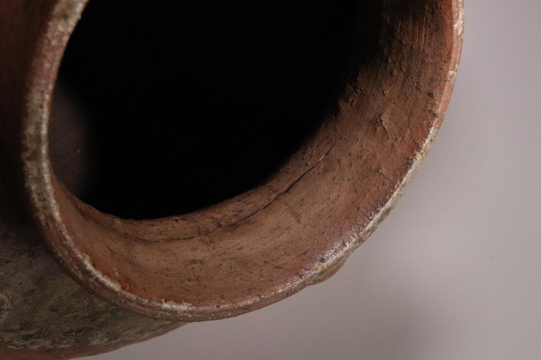 BE793 桃山期~江戸期　古信楽　四耳壷　四耳子　窯印　窯傷　壺　高37.5㎝