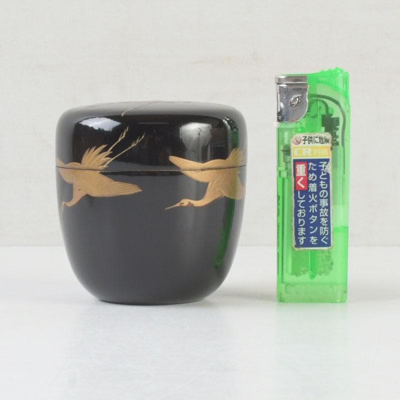 茶道具 黒漆 鳥蒔絵 棗 銘「千歳」 裏千家十一代玄々斎極め箱 V 9787
