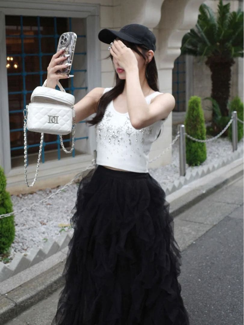 新品タグつき ダーリッチ ジュエリーリブノースリトップス ホワイト 白 F