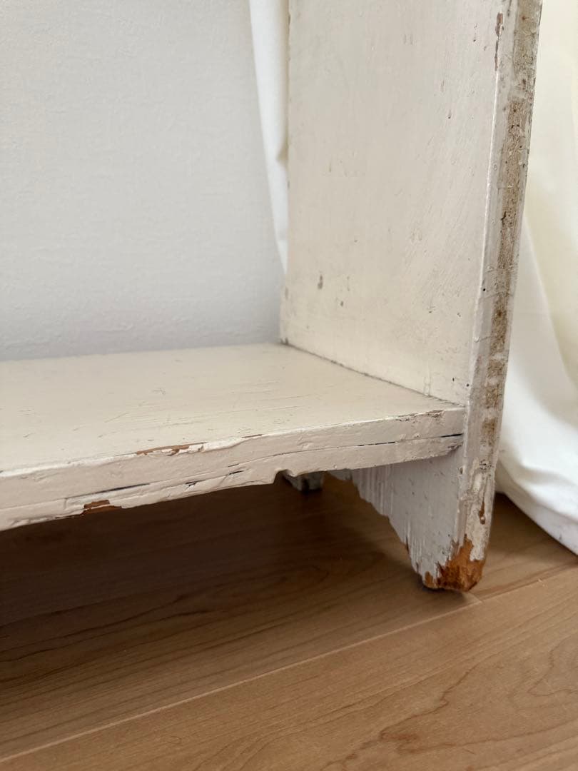 英国直輸入】アンティーク ホワイト木製シェルフ