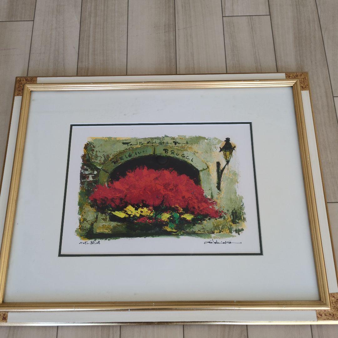 石岡剛 油彩画 ベルギー窓辺の花