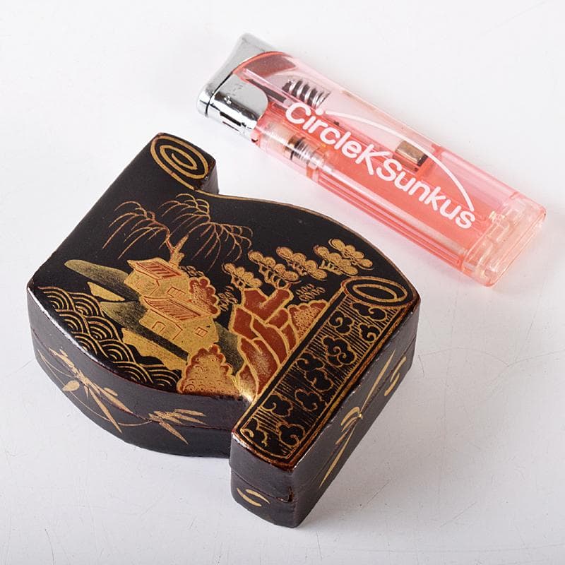 茶道具　唐物　山水蒔絵　巻物形香合　箱付　V　R8424