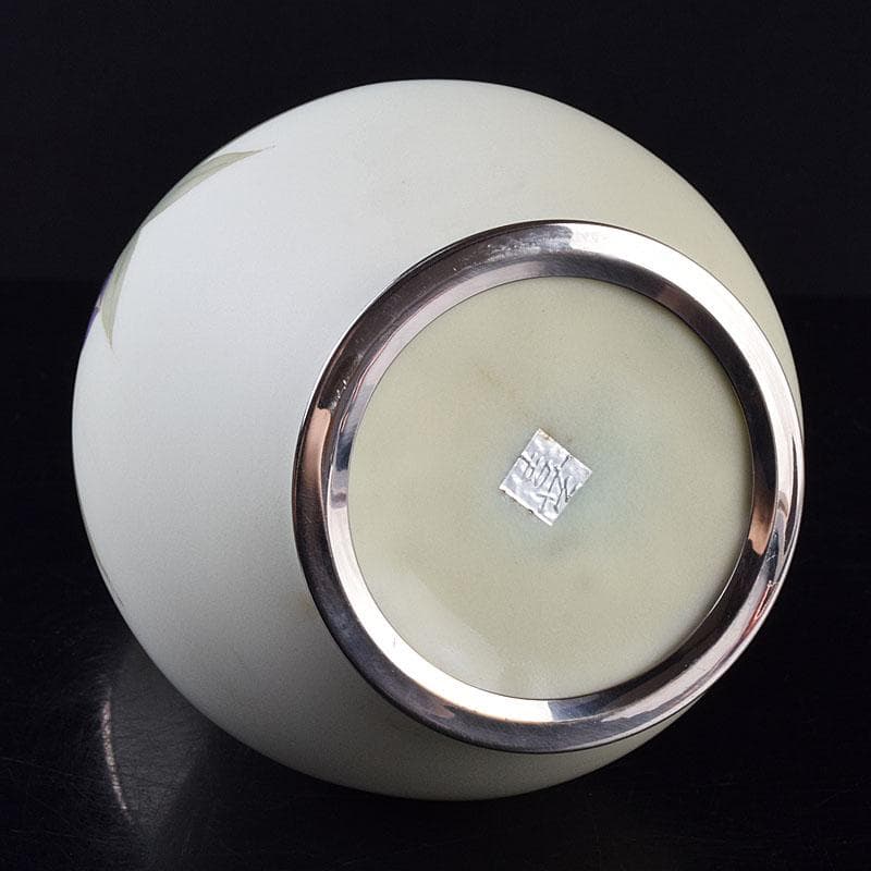 七宝焼 服部喜久作 花文 花瓶 唐木台付 共箱 V R9527