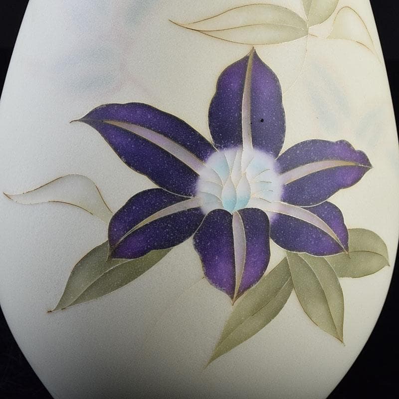 七宝焼 服部喜久作 花文 花瓶 唐木台付 共箱 V R9527