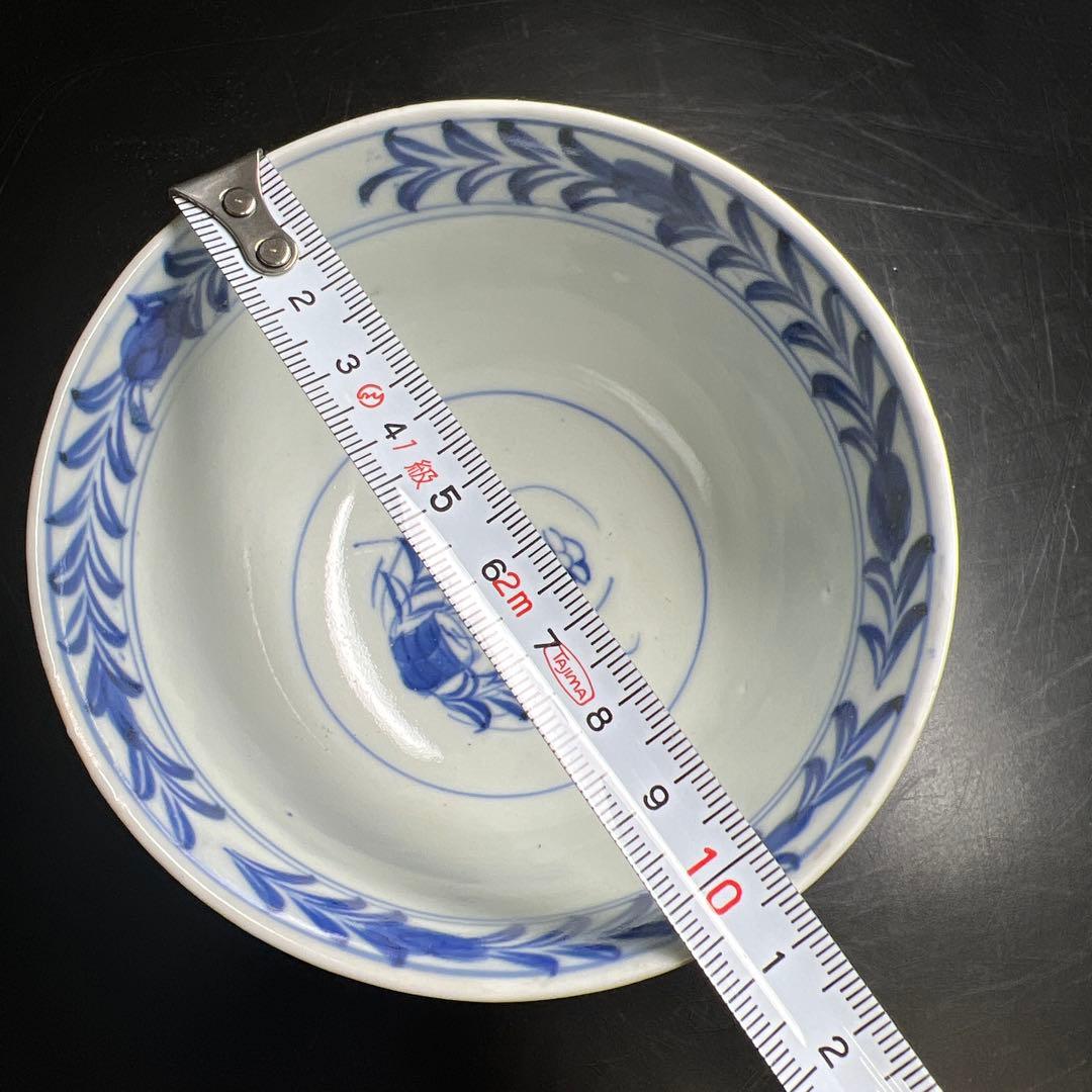 江戸中期　古伊万里染付芙蓉手蓋茶碗　14客と身1点　木箱　東Y8-0116☆2F