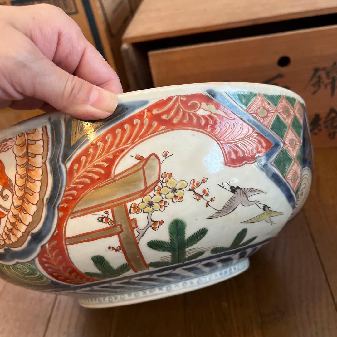 古伊万里 錦絵三ツ鉢 25ー31㎝江戸後期 茶道具 木箱