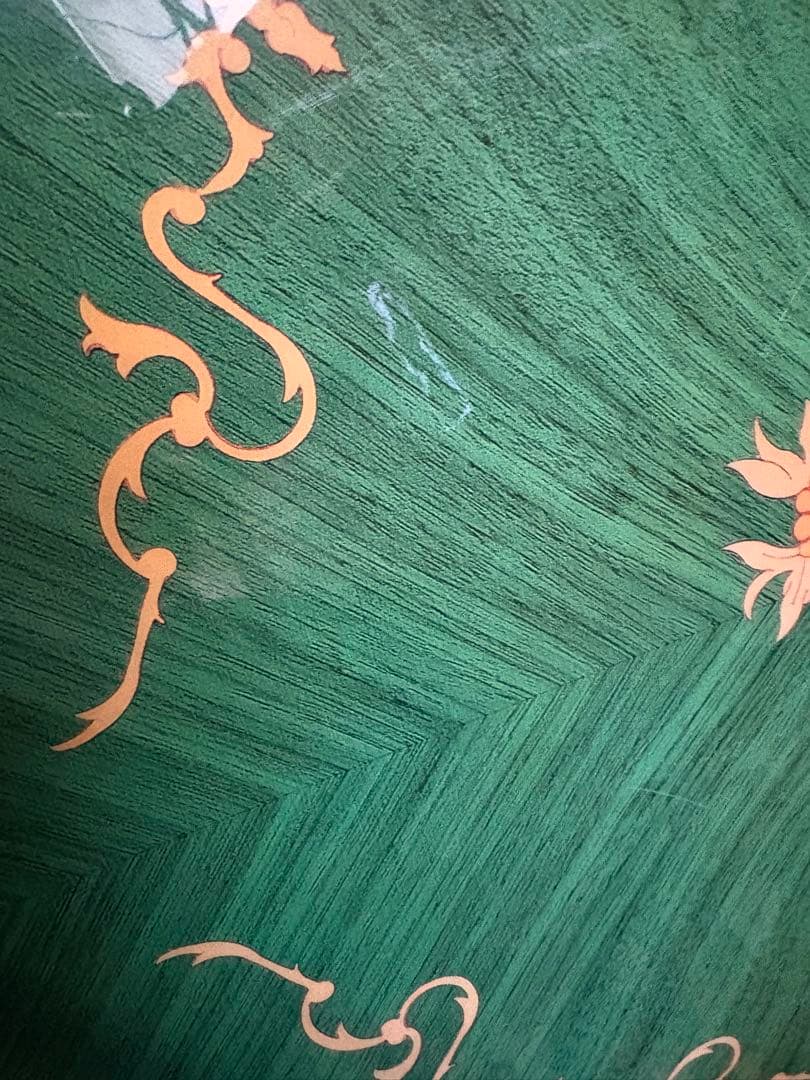 アンティーク イタリア 象嵌 緑色の花模様八角形テーブル