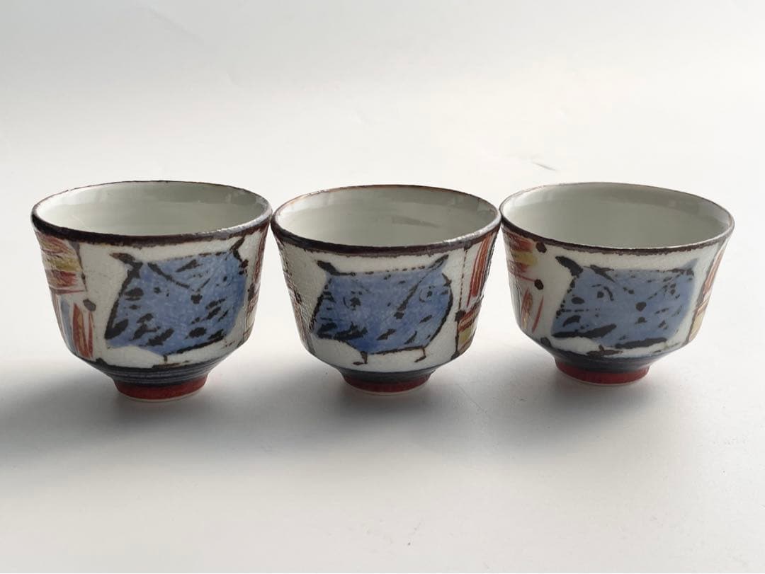 陶芸家 前田正博 色絵 金彩 ふくろう 酒器揃 徳利 ぐい呑 セット 酒器 酒杯