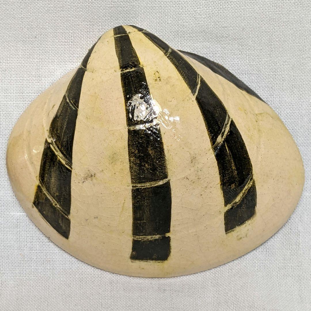 即中斎花押入り 田中波石 後楽園お庭焼 蛤香合 共箱 内金箔 茶道具 香道具