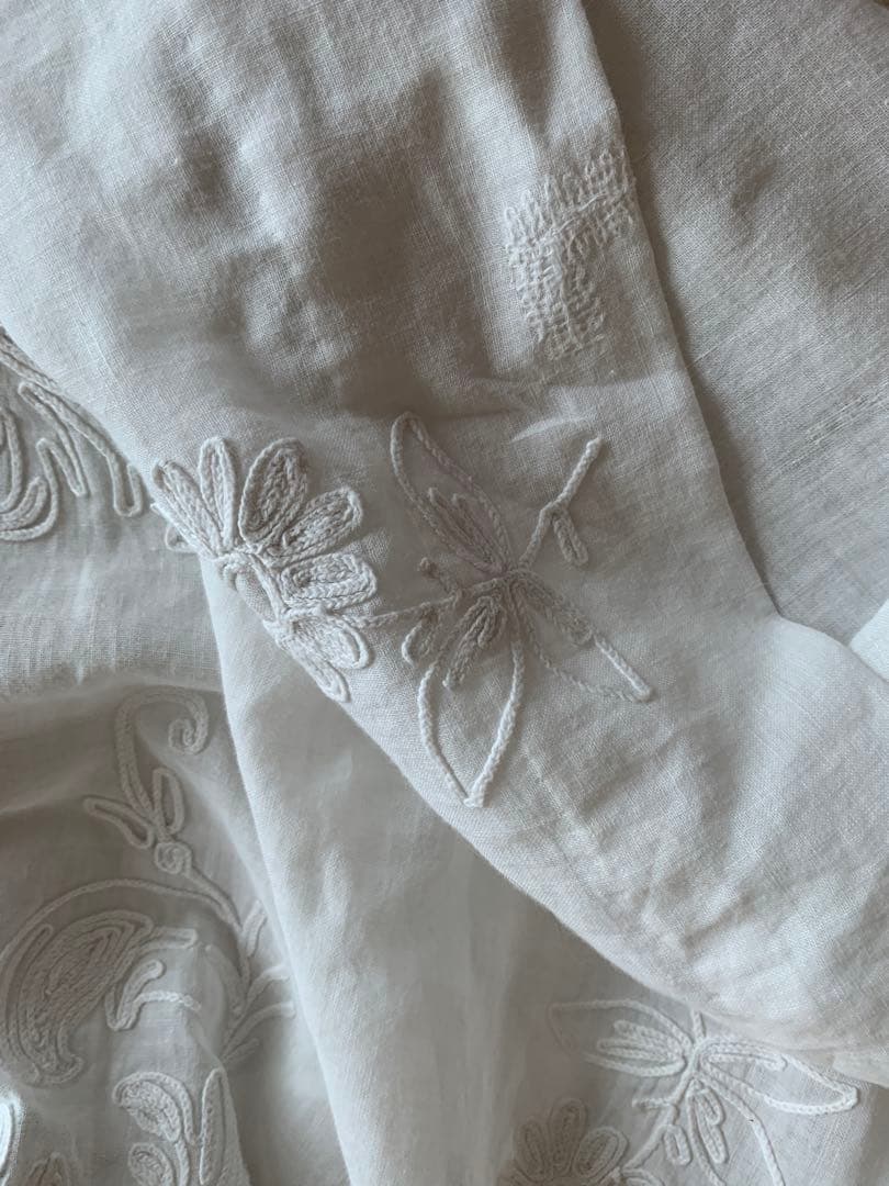 パリ発送】C1185 フランスアンティークコーネリー刺繍カーテン 綿