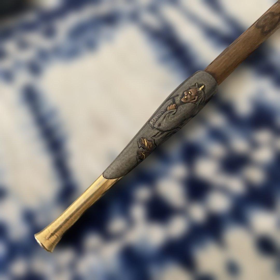 金工師 芳老 煙管 キセル 金口 在銘 純銀 斑竹