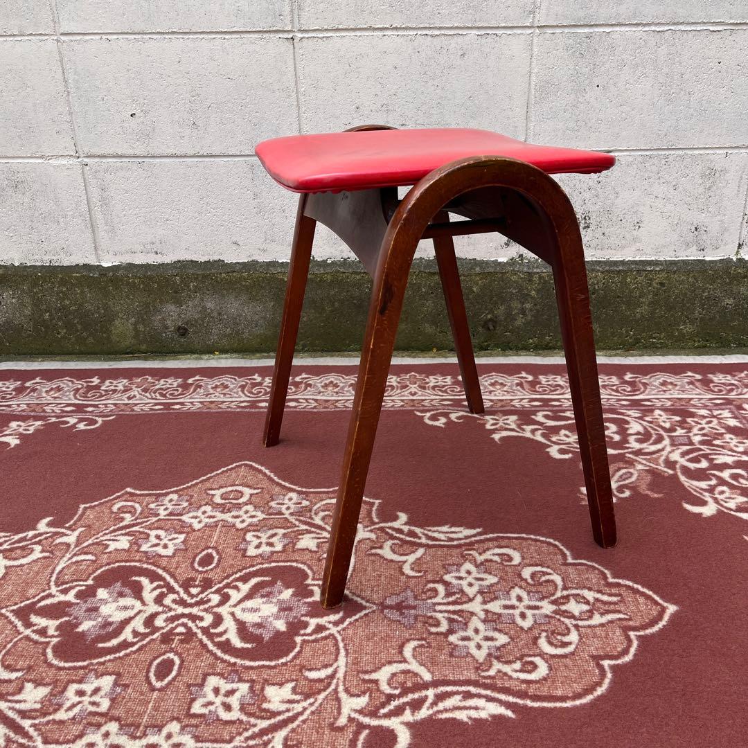 剣持勇デザイン ◾️ 秋田木工 木製スタッキングスツール 椅子 赤 レッド