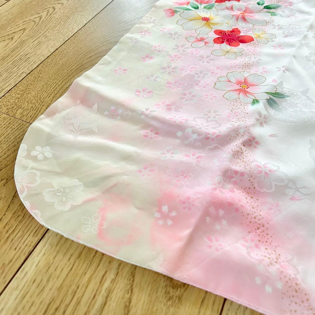 正絹　七五三 女の子7歳着物・帯セット　白　レトロ　アンティーク　日本製