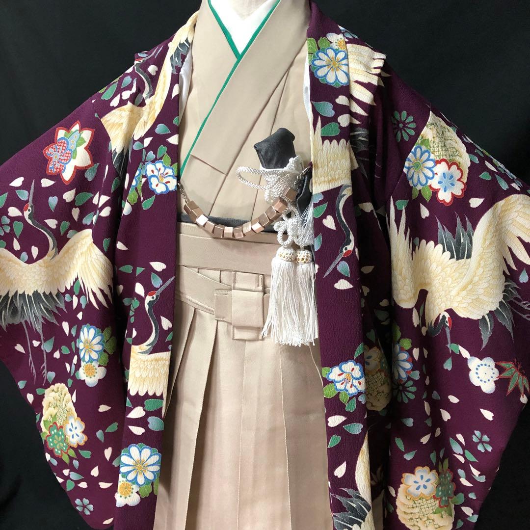 七五三 5歳　男の子　紫　鶴　花　羽織　着物　袴　セット　男児　五歳　５歳