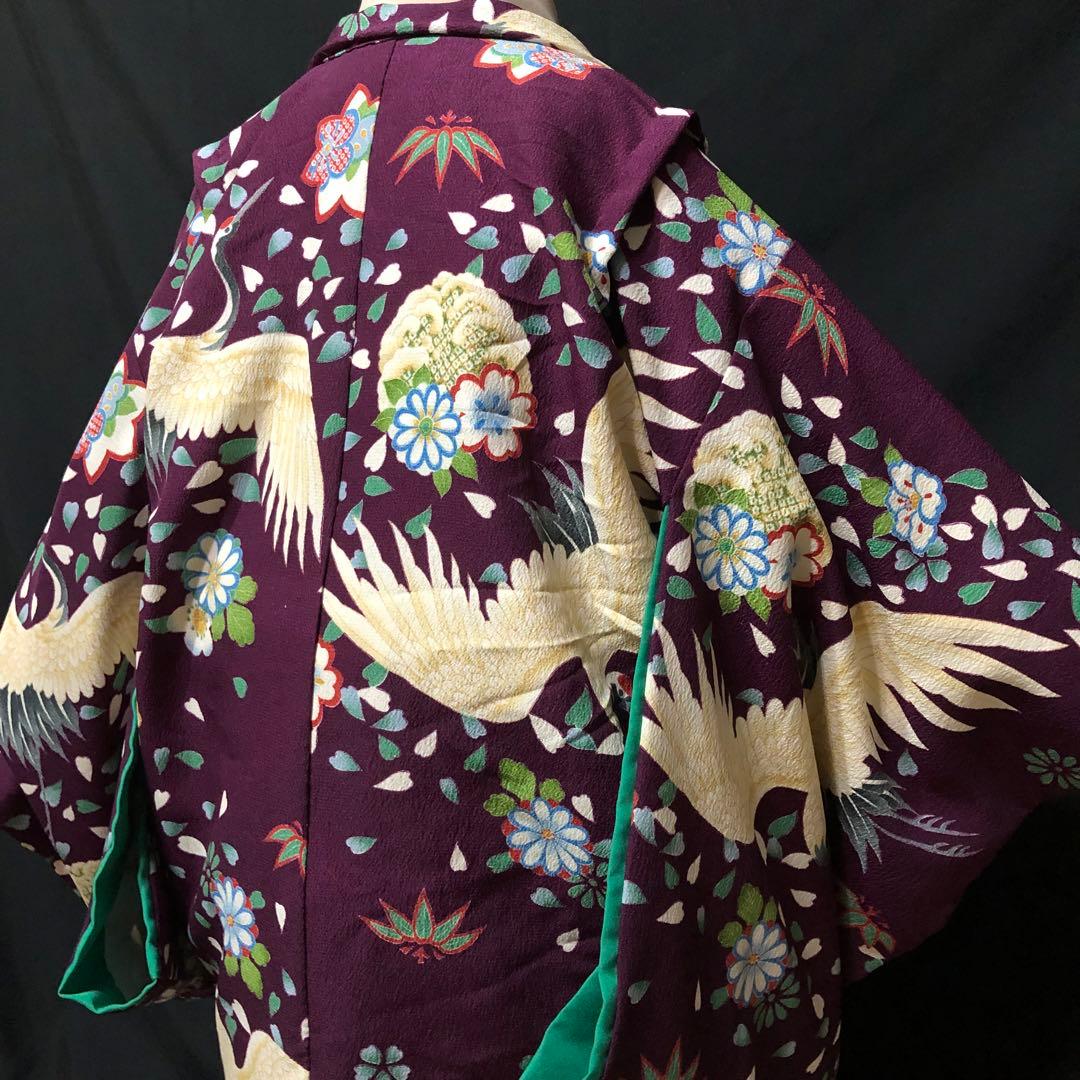 七五三 5歳　男の子　紫　鶴　花　羽織　着物　袴　セット　男児　五歳　５歳