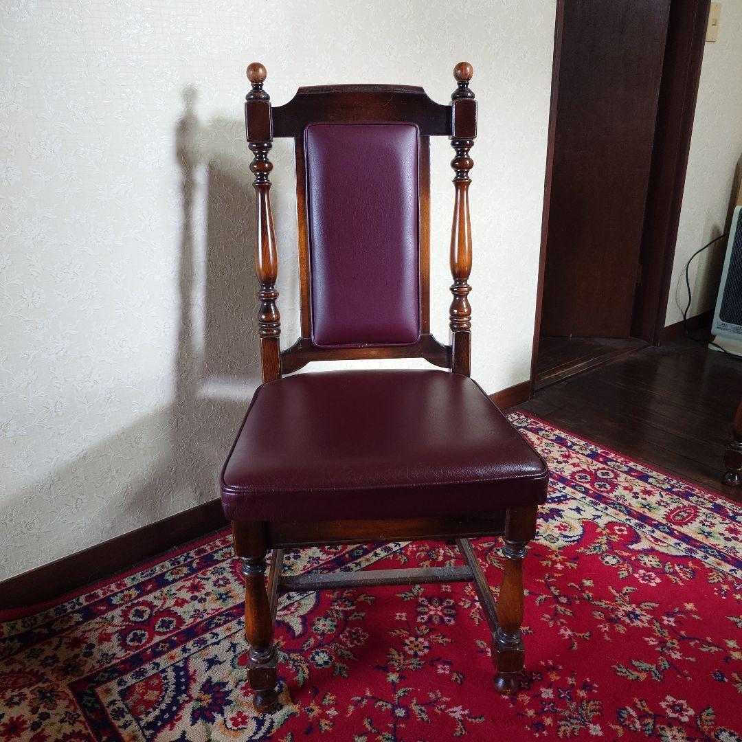 アンティーク　ダイニングテーブル　木製　円形　チェア　セット　 ブラウン