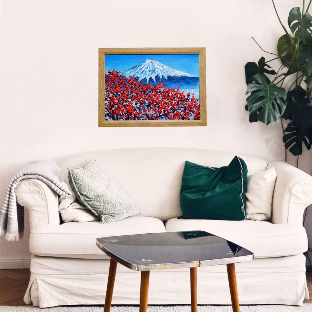 油絵 油彩 油彩画 絵 絵画【富士山と梅の花】