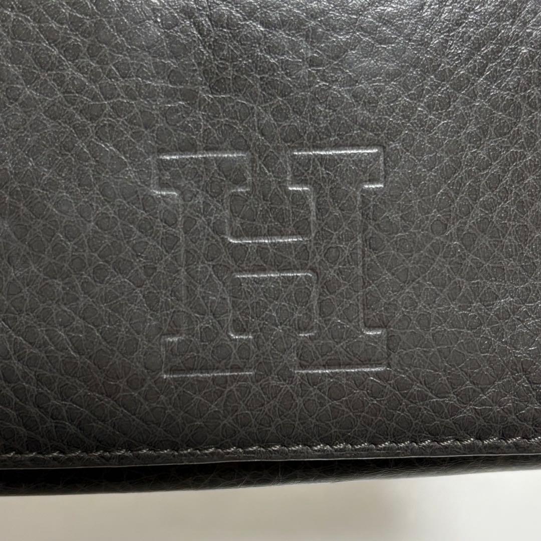 ヒロフ 折り財布 H ロゴ型押し シボ革 レザー コンパクト イタリア製 灰色