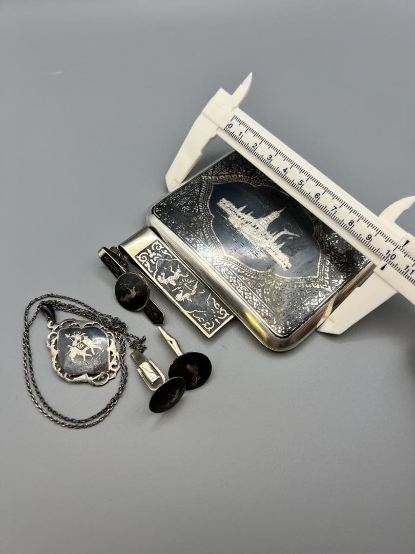 銀製　STERLING　刻印　シガレットケース　マネークリップ　カフス　117g