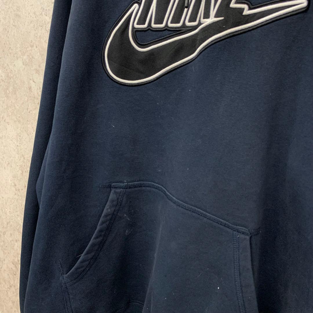 【レア3XL☆US輸入】ナイキ スウッシュロゴ刺繍スウェットパーカー ネイビー