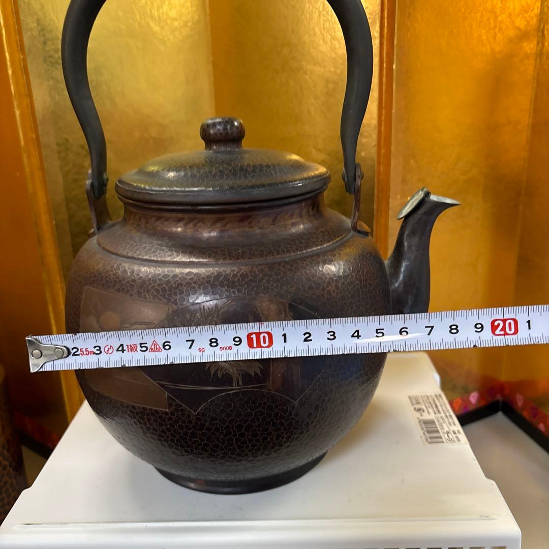 山川堂 銅製 花草絵 手造り 銅瓶 銅やかん 水差 1個 鎚起