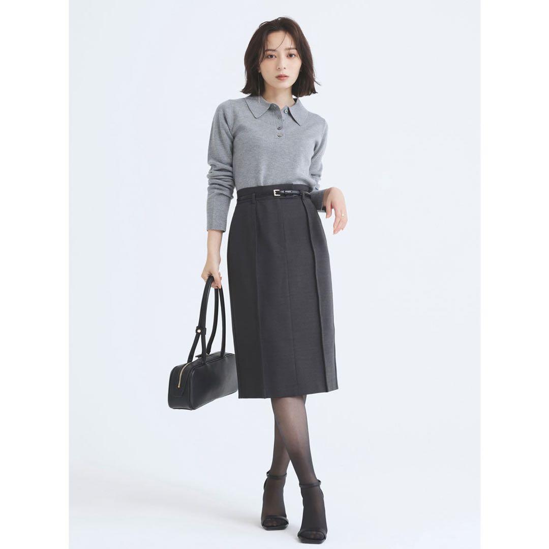 美品 anuansアニュアンス / ピンタックミディタイトスカート S