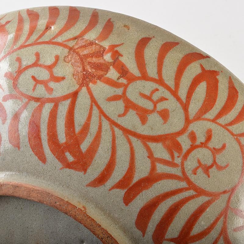 九谷焼 古九谷 赤絵 人物文 大皿 飾皿 角福銘 直径約36cm MR7218B